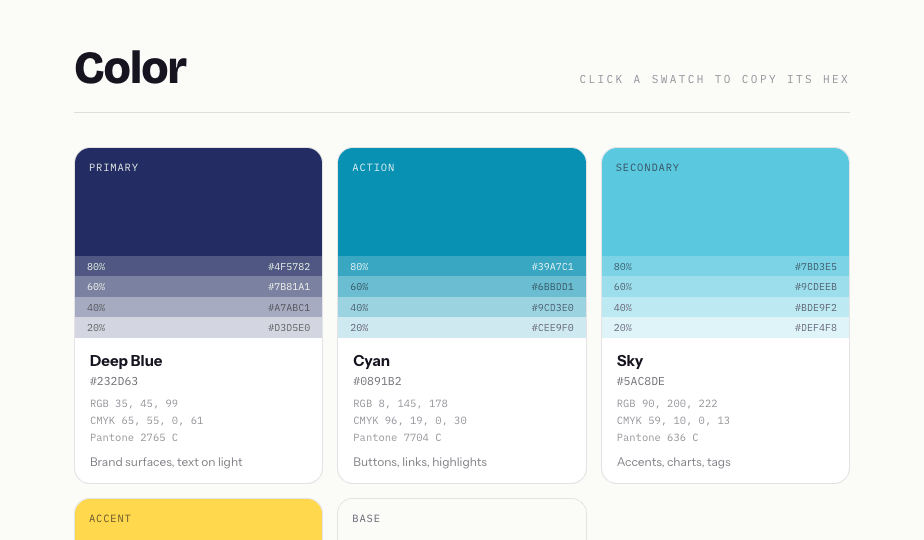 Color system with tints and Pantone