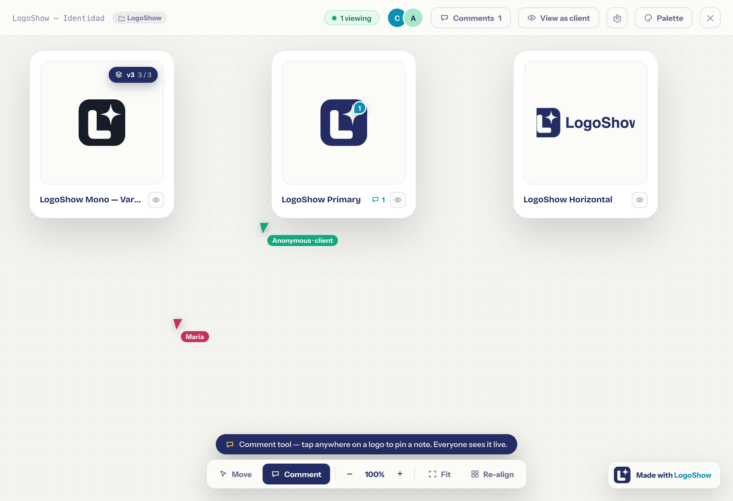 Proposal canvas — live client collaboration